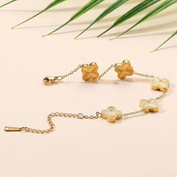 Four Leaf Clover Charm Bracelet 18K Gold Plated Clover Lucky Bracelet Flower - Picture 3 of 5